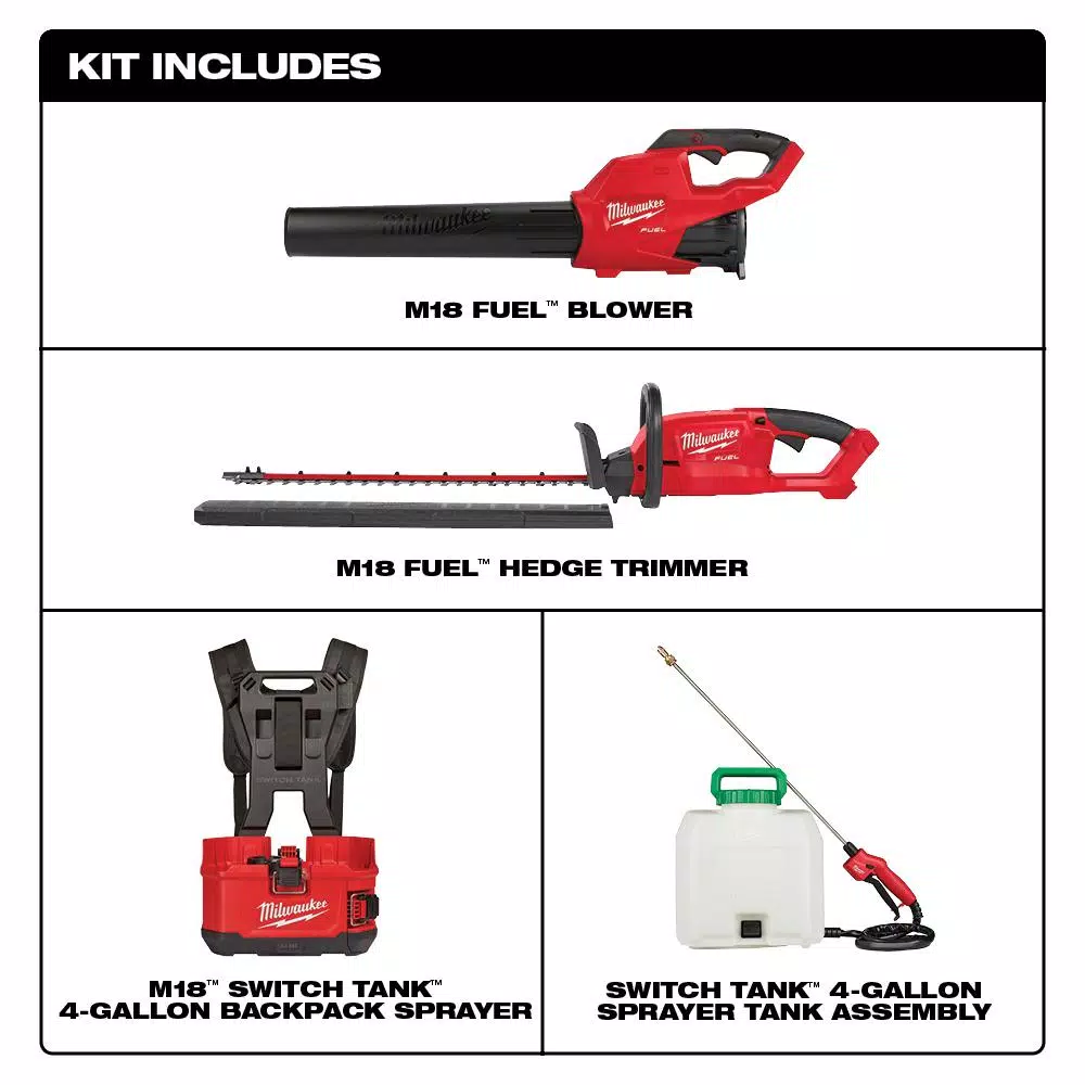 Milwaukee M18 FUEL Blower, Hedge Trimmer & Switch Tank Sprayer 3-Tool Combo Kit (Tool Only)