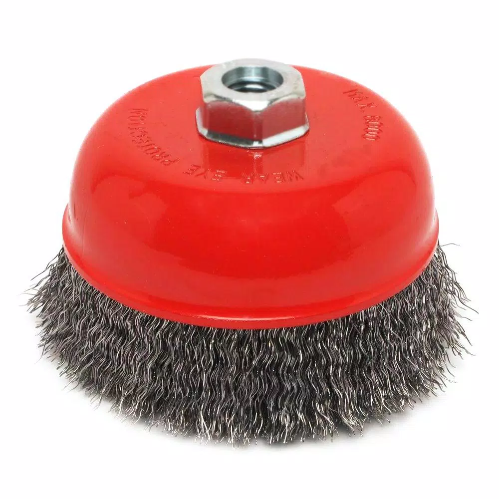 Robtec 3 in. Crimped Steel Wire Cup Brush, 5/8"-11 Threaded Arbor