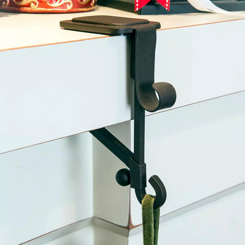 Village Lighting Company Adjustable Metal Mantle Stocking Hanger and Garland Hook, Brown