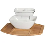 Unbranded Creative Ware TableStyles Bamboo and Ceramic Chip 'n Dip Party Server Set thumbnail 1