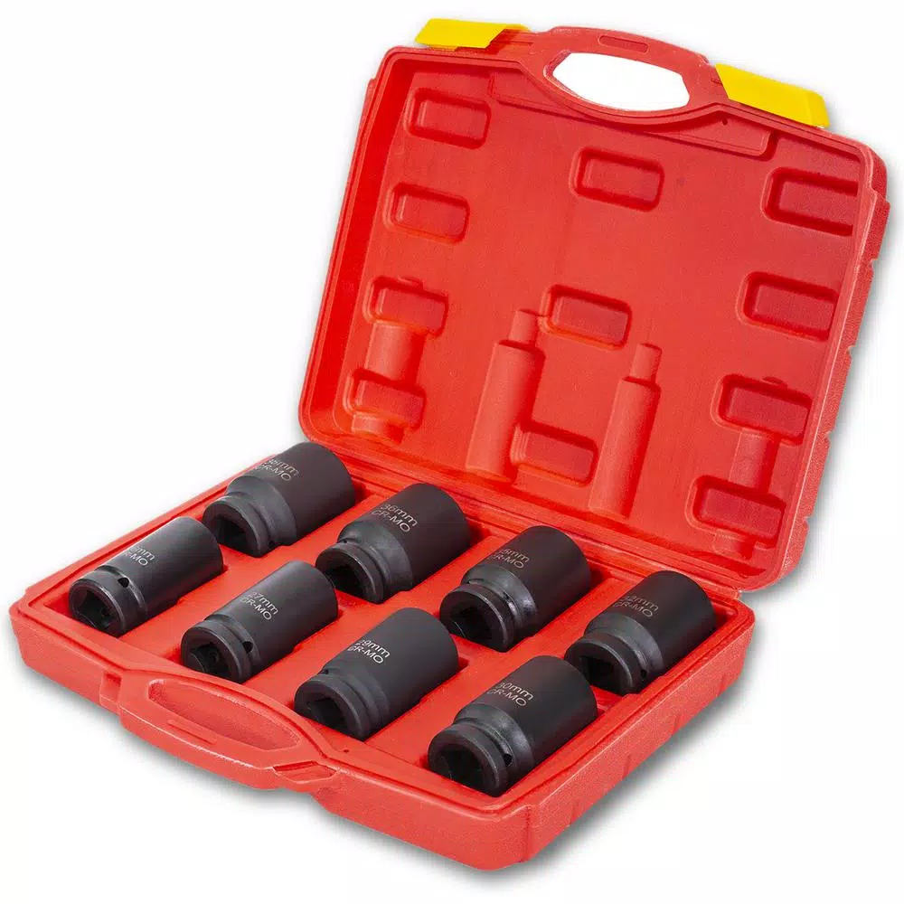 XtremepowerUS 3/4 in. Drive Deep Impact Socket Set, Metric Jumbo Assortment (26-38 mm), 8-Piece with Carrying Case