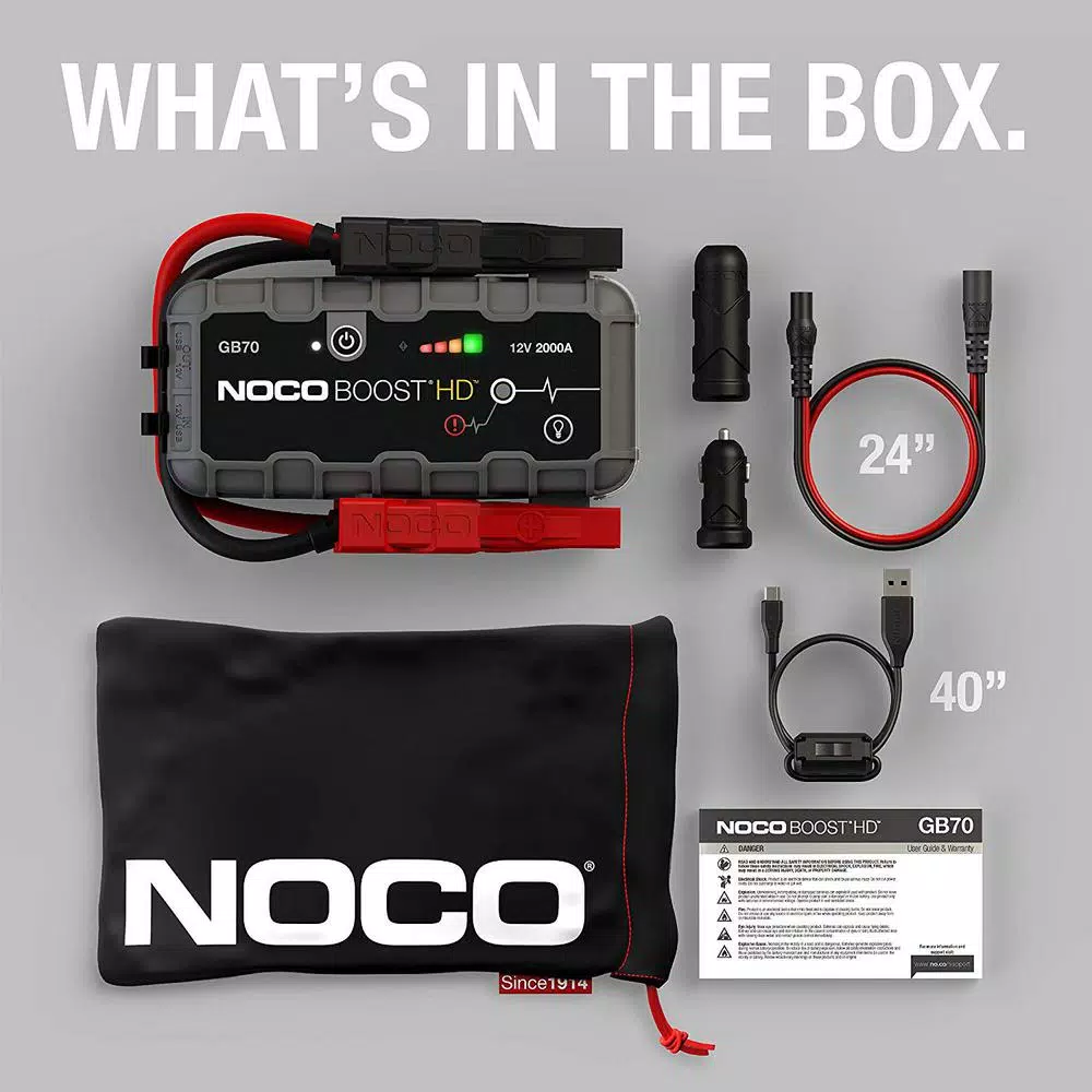 NOCO GB70 2000 Amp 12V UltraSafe Lithium Jump Starter for Up to 8L Gas and 6L Diesel Engines