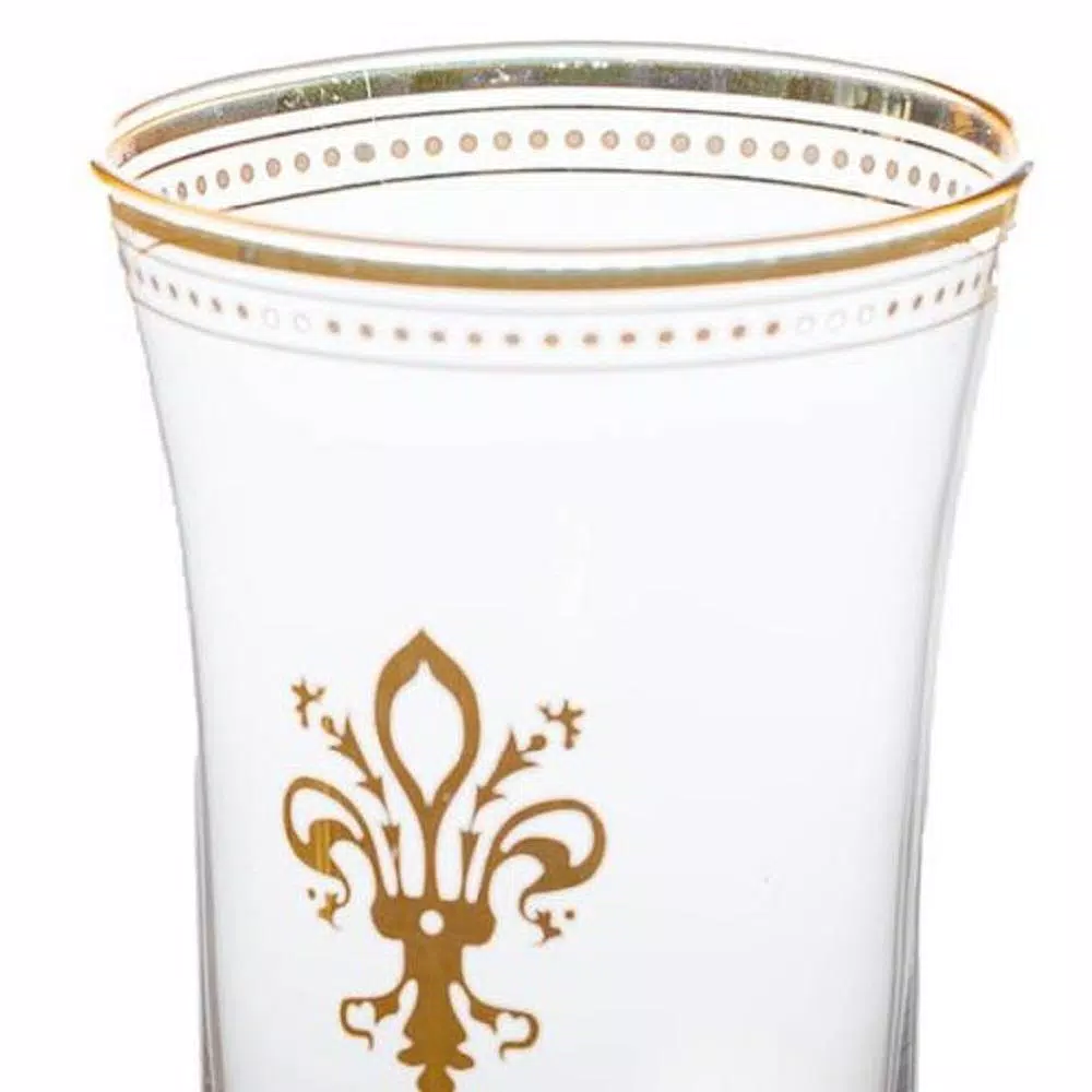 Abigails Fleur De Lis 11 oz. Glass Tumbler Set with Gold Trim and White Dot Accents (Set of 4)