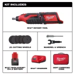 Milwaukee M12 12V Lithium-Ion Cordless Rotary Tool Kit with 1.5Ah Battery, Charger, and Bag thumbnail 2