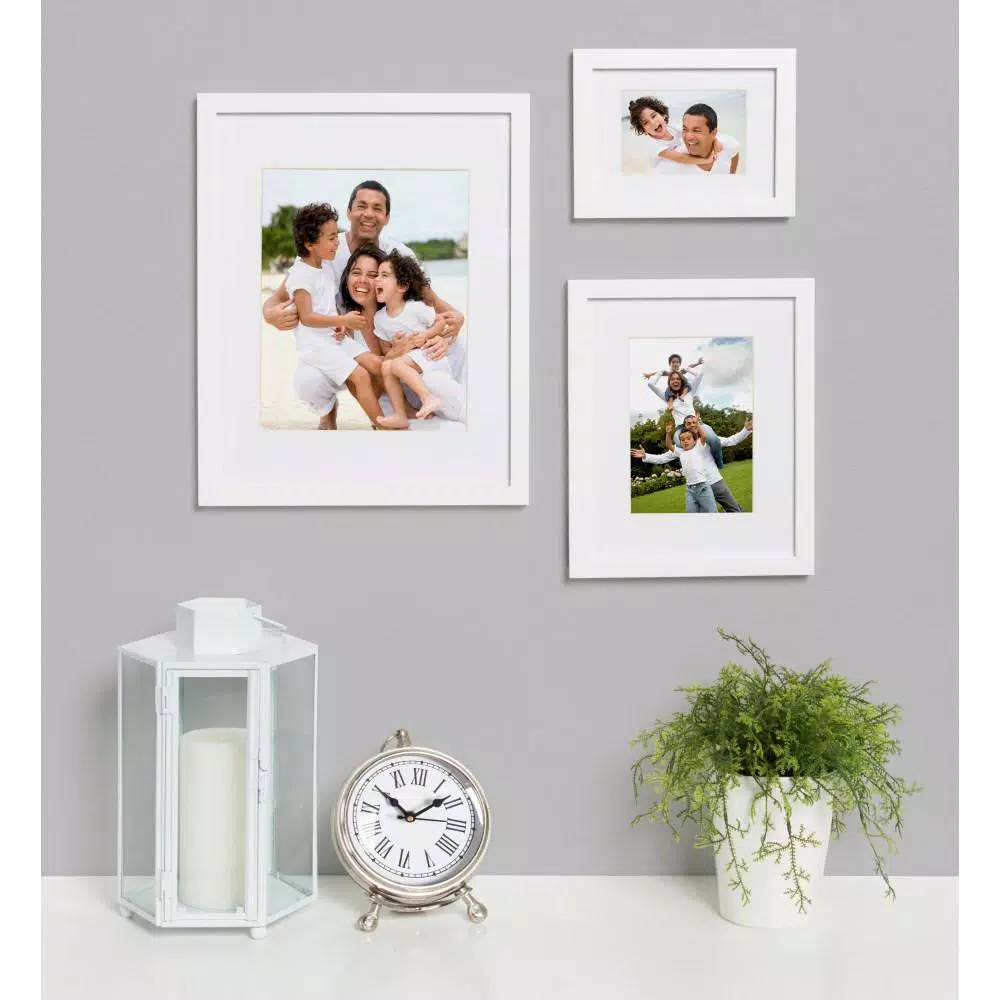 DesignOvation Gallery Wood Photo Frame Set, White Satin Finish, Matted to 5x7 in. (Set of 4)