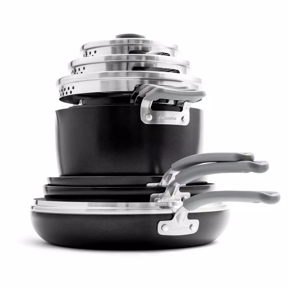 GreenPan Levels Essential 10-Piece Aluminum Ceramic Nonstick Cookware Set, Gray