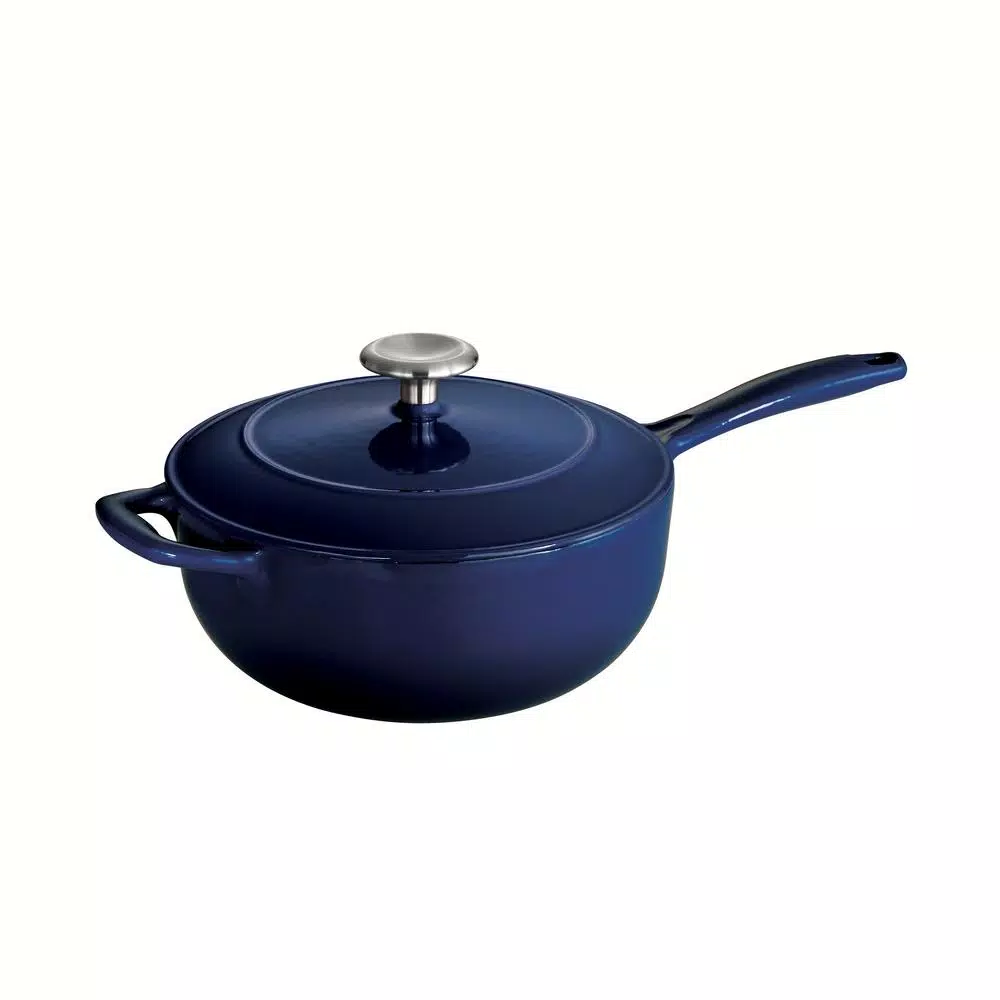 Tramontina Gourmet 3 Qt. Enameled Cast Iron Saucier with Lid, Gradated Cobalt Blue