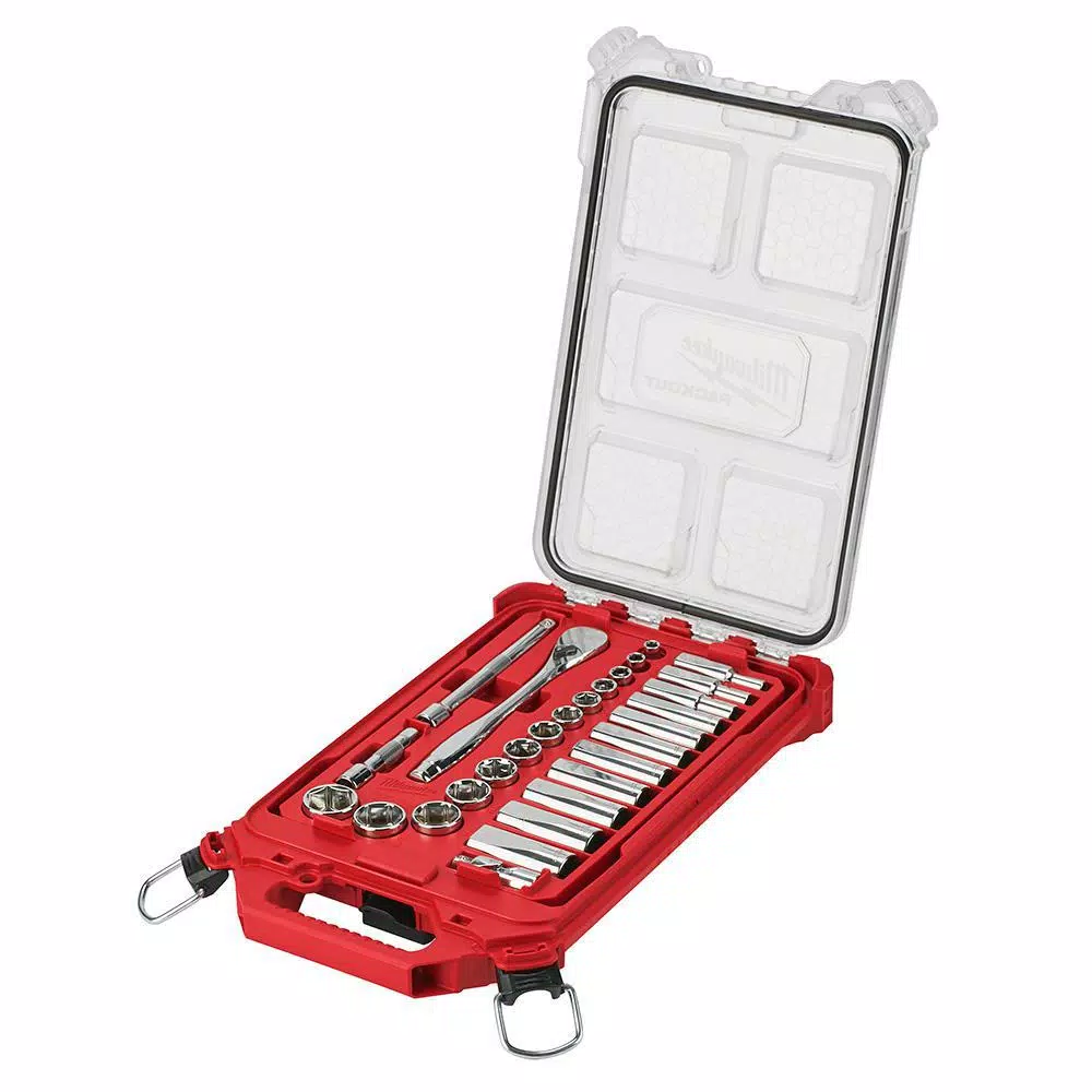 Milwaukee 60-Piece 3/8 in. Drive SAE & Metric Ratchet and Socket Set with PACKOUT Organizers
