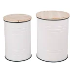 Glitzhome Farmhouse Enamel Metal Round Container Set with Wood Lids, Set of 2 thumbnail 3