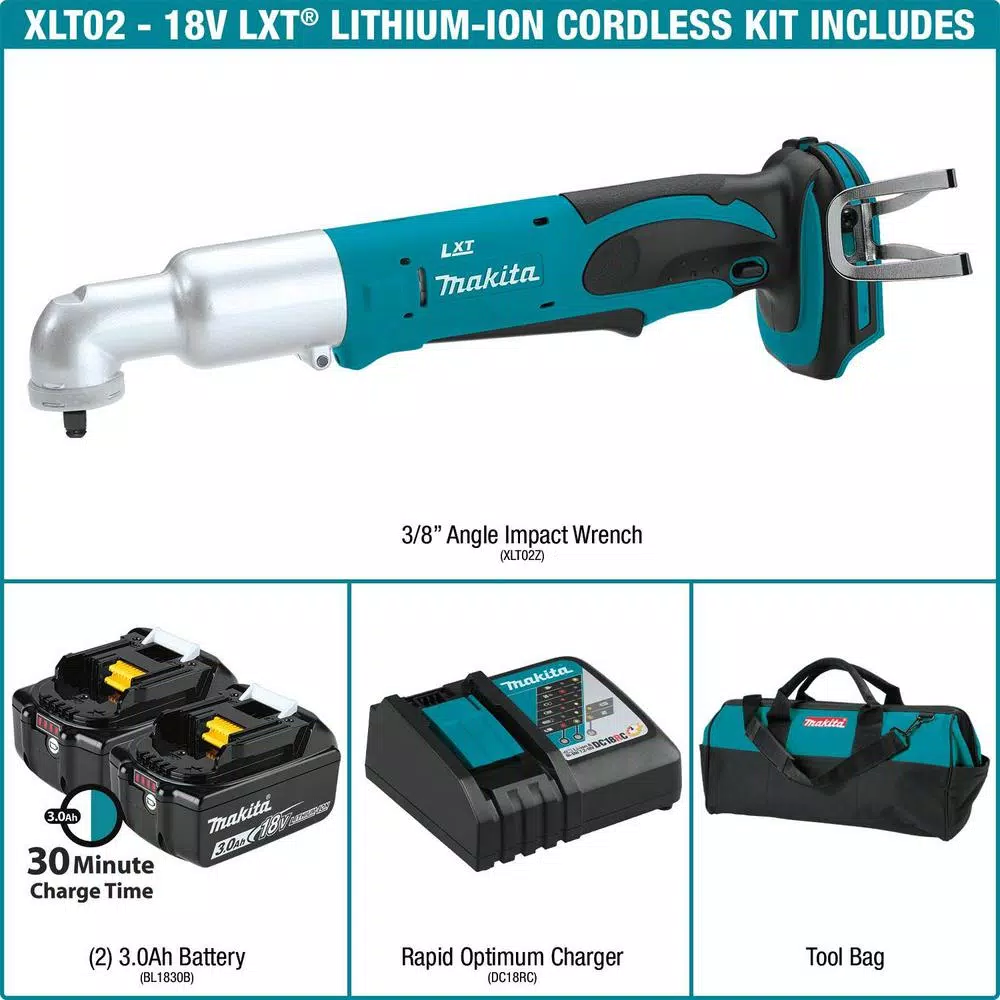 Makita 18V LXT Cordless 3/8 in. Angle Impact Wrench Kit with 2 Batteries and Charger