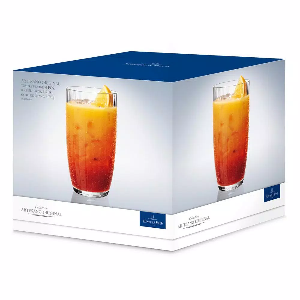Villeroy & Boch Artesano Clear Large Tumbler Set, 20.29 oz (4-Pack)