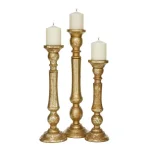 LITTON LANE Golden Mango Wood Candle Holder Set, Set of 3, Distressed Gold Finish thumbnail 2
