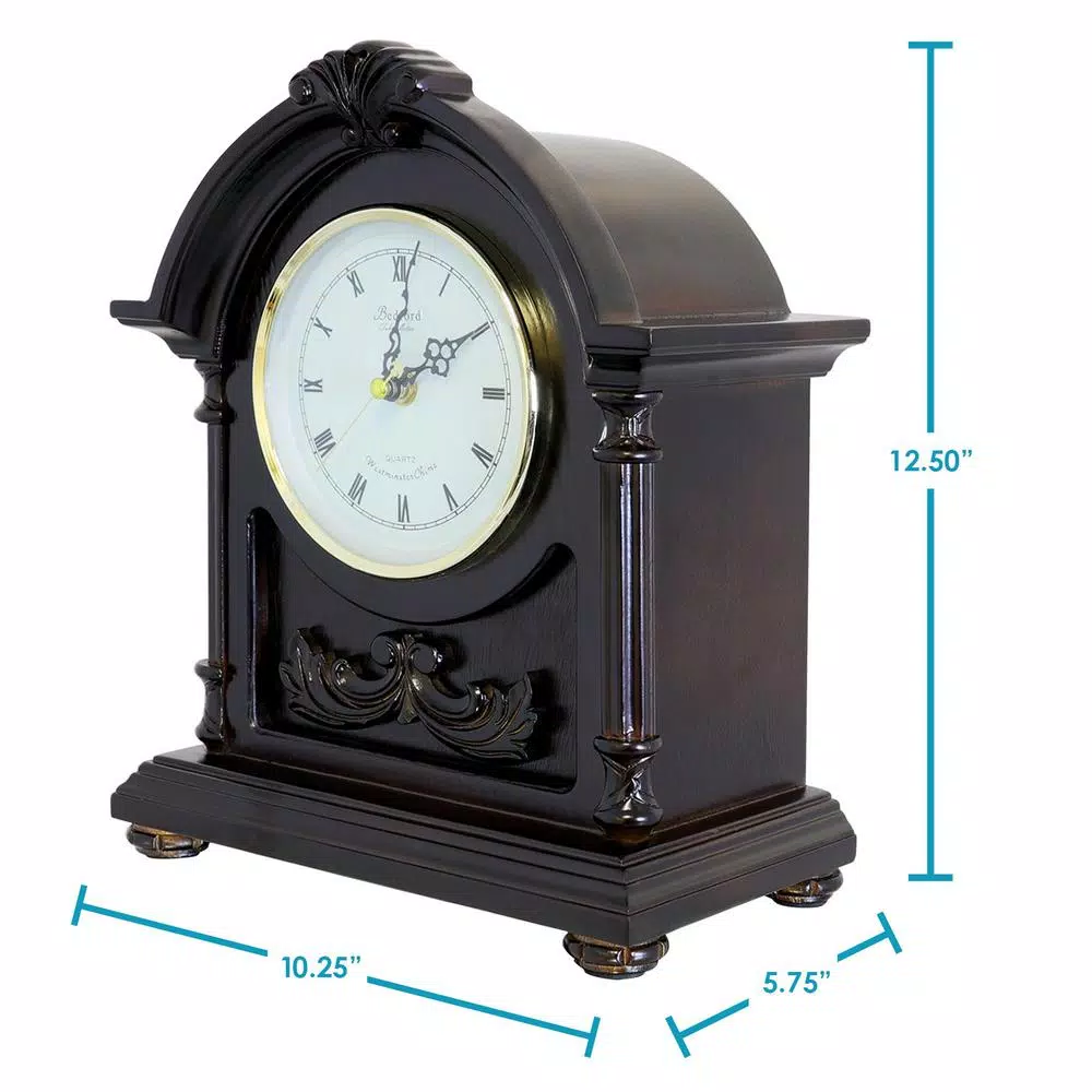 Bedford Clock Collection Classic Wooden Mantel Clock with 4 Chime Modes and Roman Numeral Dial