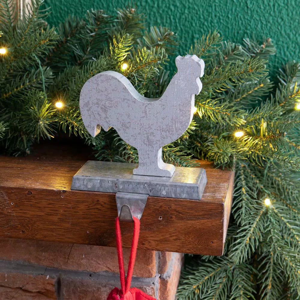 Glitzhome 6.1 in. Galvanized Metal Cock Stocking Holder, Rustic Country Christmas Decor