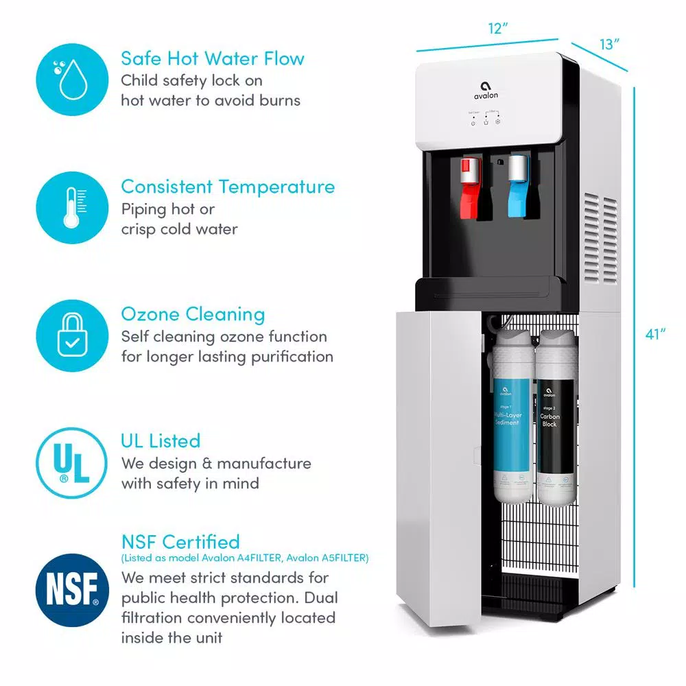 Avalon Self-Cleaning Bottleless Water Cooler Dispenser with Hot & Cold Water, White
