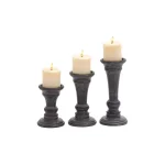LITTON LANE Distressed Black Mango Wood Candle Holder Set of 3 - Rustic Tapered Design thumbnail 2