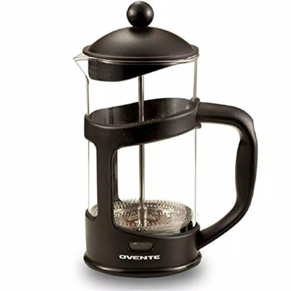 Ovente 4-Cup Black French Press Coffee and Tea Maker with Borosilicate Glass Carafe and Measuring Scoop