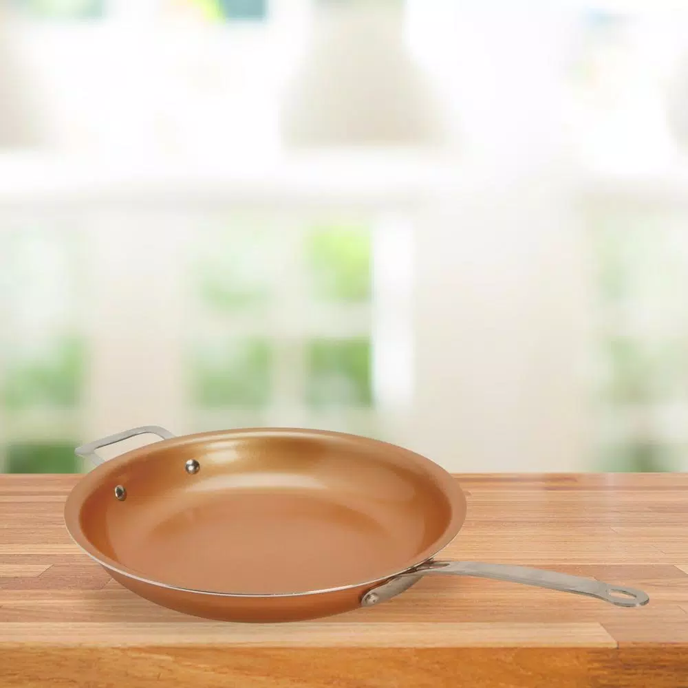 Unbranded Kitchen Details 12 in. Aluminum Nonstick Copper Frying Pan with Induction Bottom