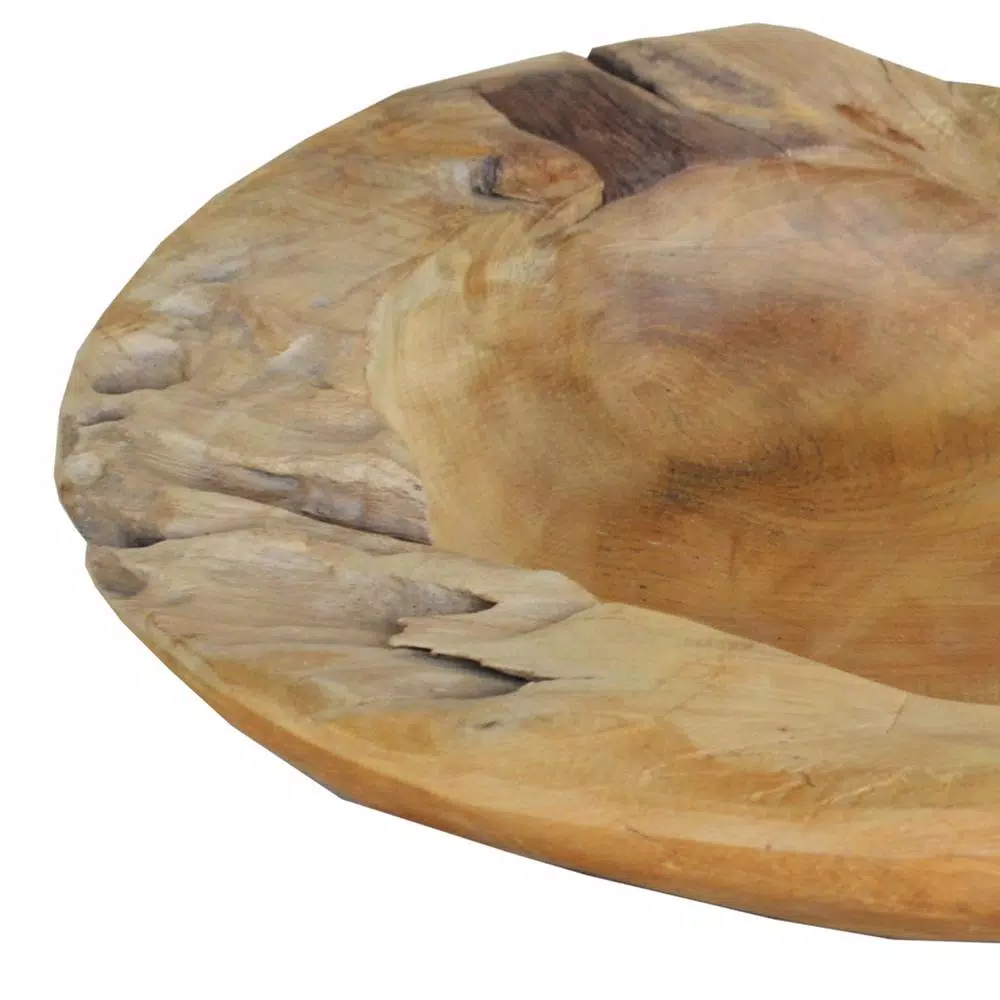 Benjara 15.8 in. Round Brown Wooden Serving Bowl - Modern Decorative Teak Style Bowl