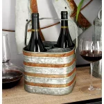 LITTON LANE 4-Bottle Iron Wine Holder with Handle - 2-Tone Patina Silver and Brass thumbnail 1