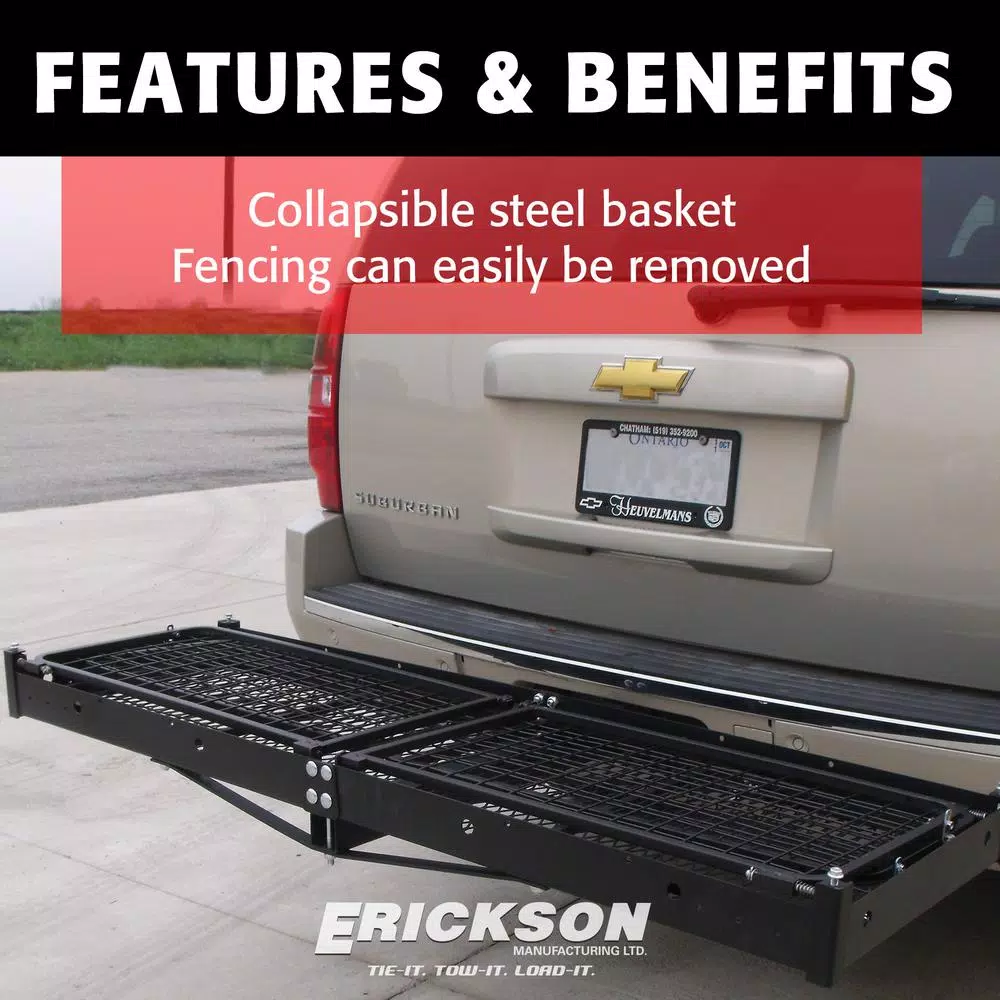 Erickson 60 in. x 20 in. Steel Folding Hitch Cargo Carrier, 500 lb. Capacity for 2 in. Receiver