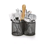 MIND READER 3-Section Black Metal Utensil Caddy, Large Capacity Cutlery & Flatware Organizer for Kitchen Countertop thumbnail 1