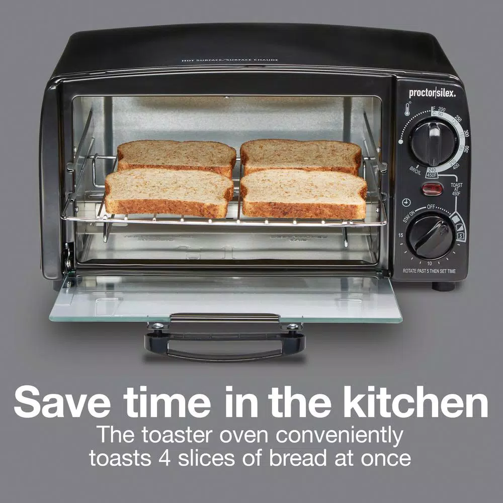 Proctor Silex 31118 4-Slice Toaster Oven Broiler, 1000W, Black