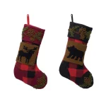 Glitzhome 19 in. Acrylic Plaid Christmas Stockings with Rug Hooked Reindeer and Bear (Set of 2) thumbnail 1