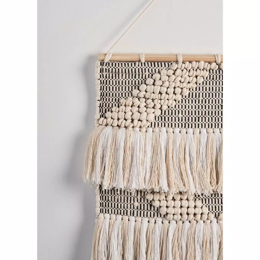 LR Home Fringed Diamond Ivory and Natural Tufted Cotton Wall Tapestry