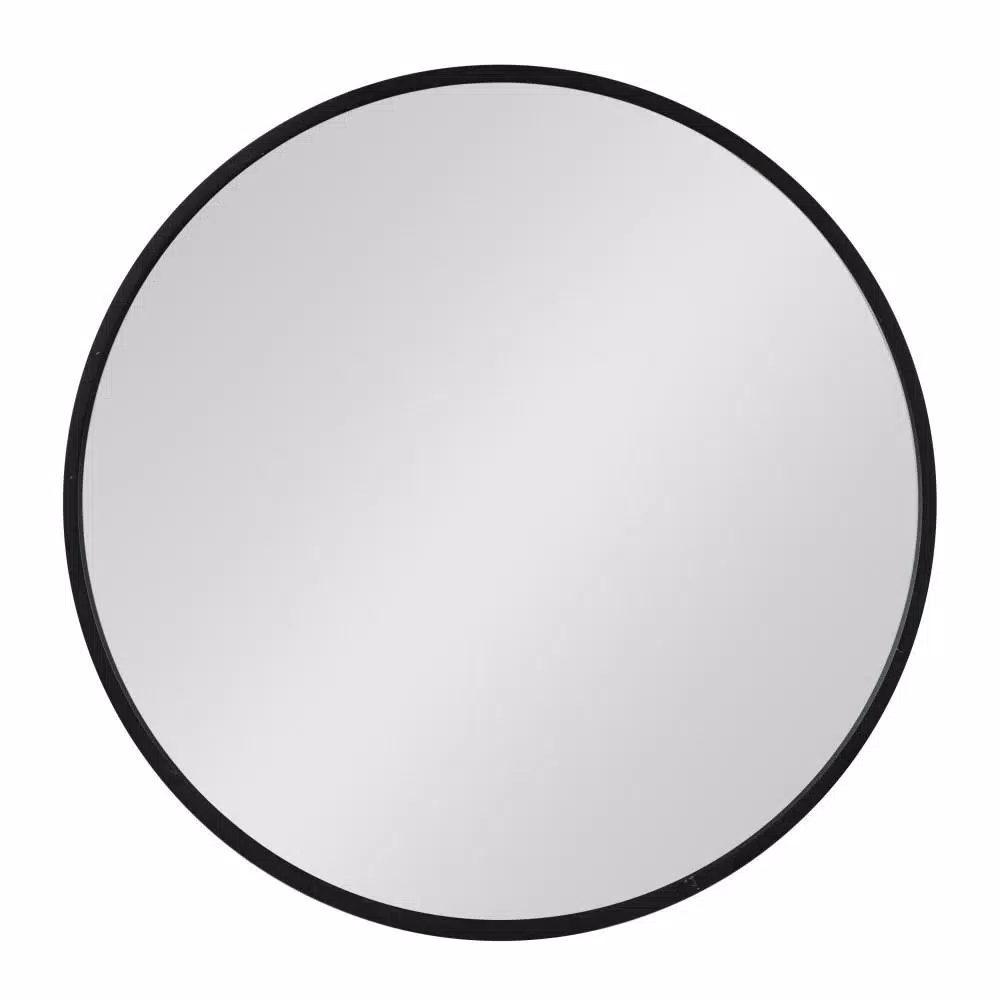 Kate and Laurel Black Contemporary Round Wood Framed Accent Mirror, 25.59 in.