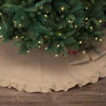 VHC Brands 55 in. Jute Burlap Natural Tan Rustic Holiday Tree Skirt with Flannel Lining thumbnail 3