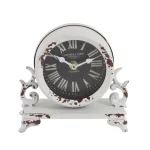 LITTON LANE 7 in. Burgundy Red and Mint Green Round Table Clocks with Scrollwork Base, Set of 2 thumbnail 7