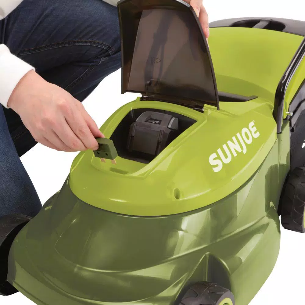 Sun Joe 24V Cordless Walk-Behind Push Lawn Mower Kit with 5.0 Ah Battery and Charger, 14 in. Cutting Width