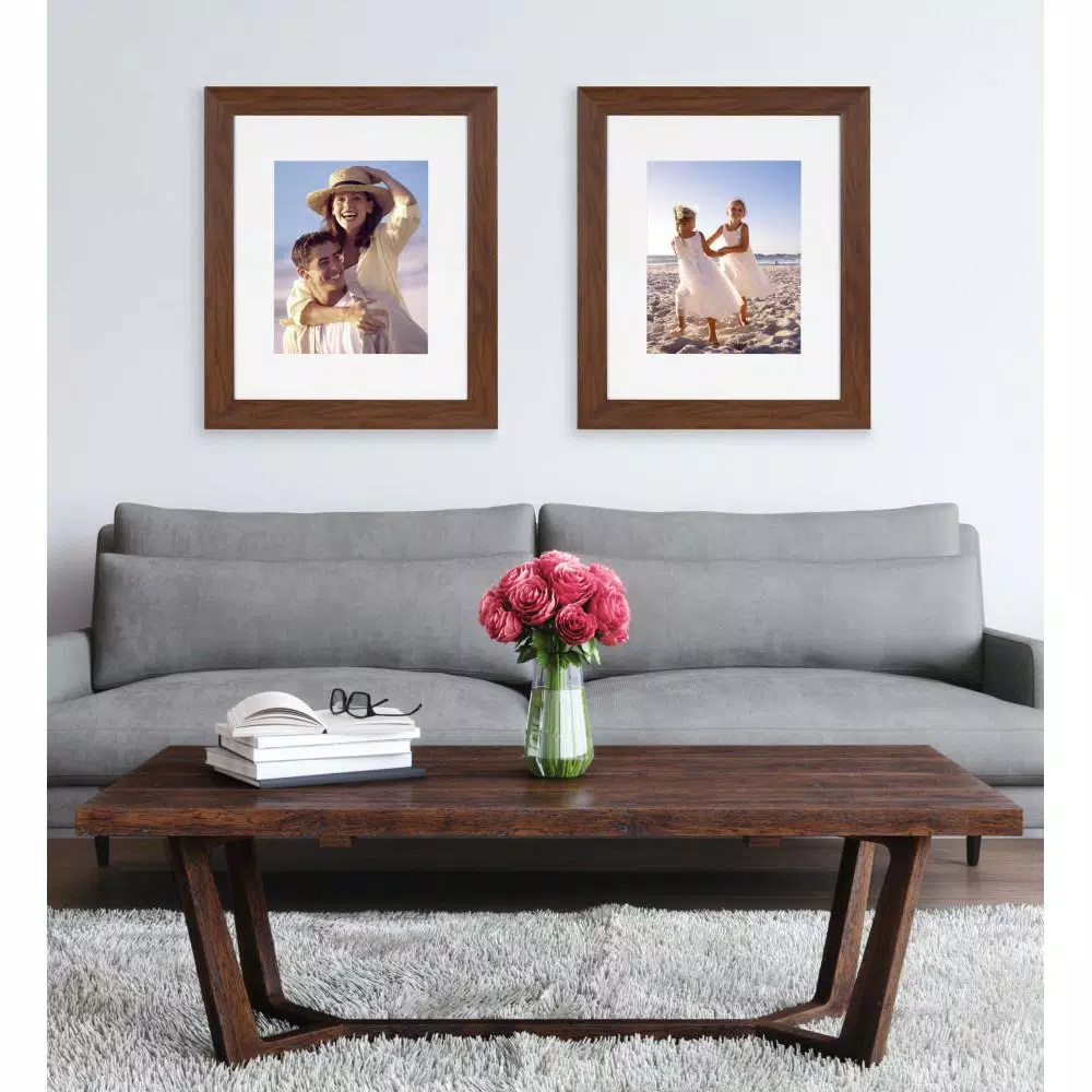 Kate and Laurel Edson Walnut Brown Picture Frame Set, 16 x 20 in. with 11 x 14 in. Mat (Set of 2)