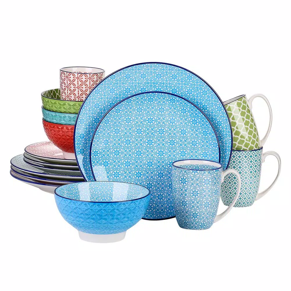 vancasso 16-Piece Modern Colored Pattern Porcelain Dinnerware Set, Service for 4