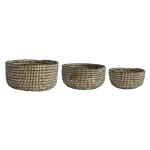 3R Studios Handwoven Grass Decorative Wicker Baskets with Black Accents, Set of 3 thumbnail 1