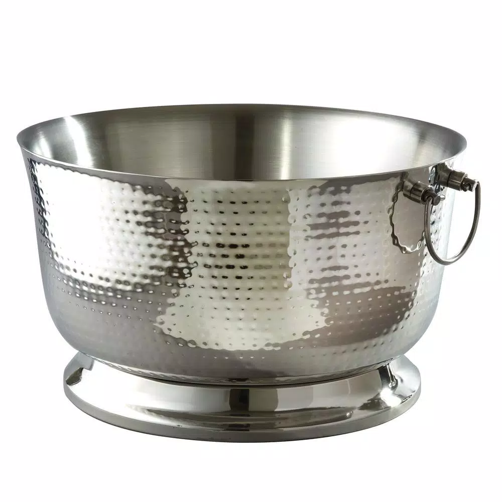 Elegance 5.75 Gal. Hammered Stainless Steel Party Tub with Double Wall Insulation and Handles
