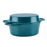 Rachael Ray 4 qt. Cast Iron Casserole Dish with 10 in. Griddle Lid, Teal Shimmer thumbnail 1