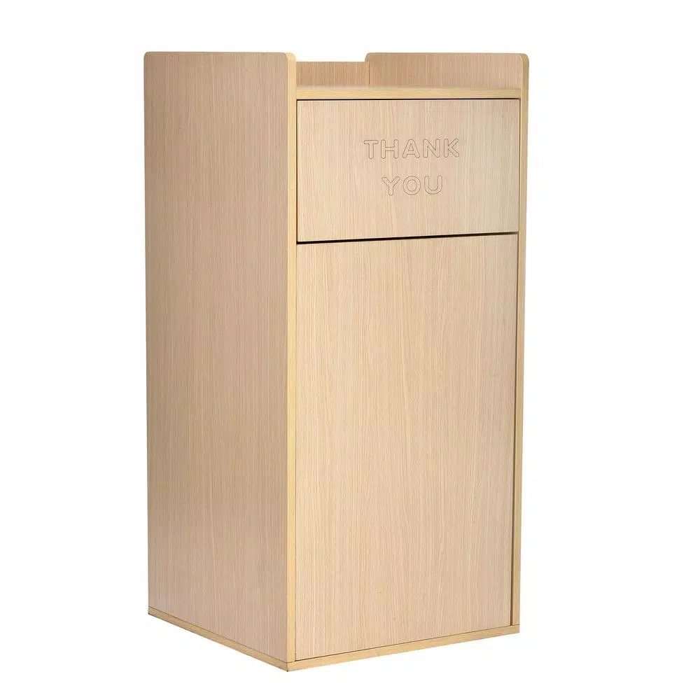 Alpine Industries 40 Gal. Oak Wood Commercial Tray Top Waste Enclosure Trash Can