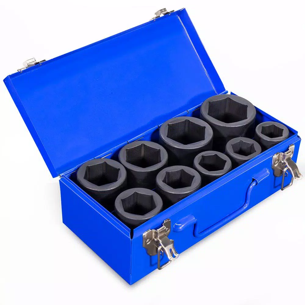 Stark 1 in. Drive Jumbo Truck Deep Impact Socket Set, 10-Piece Metric Set with Metal Case
