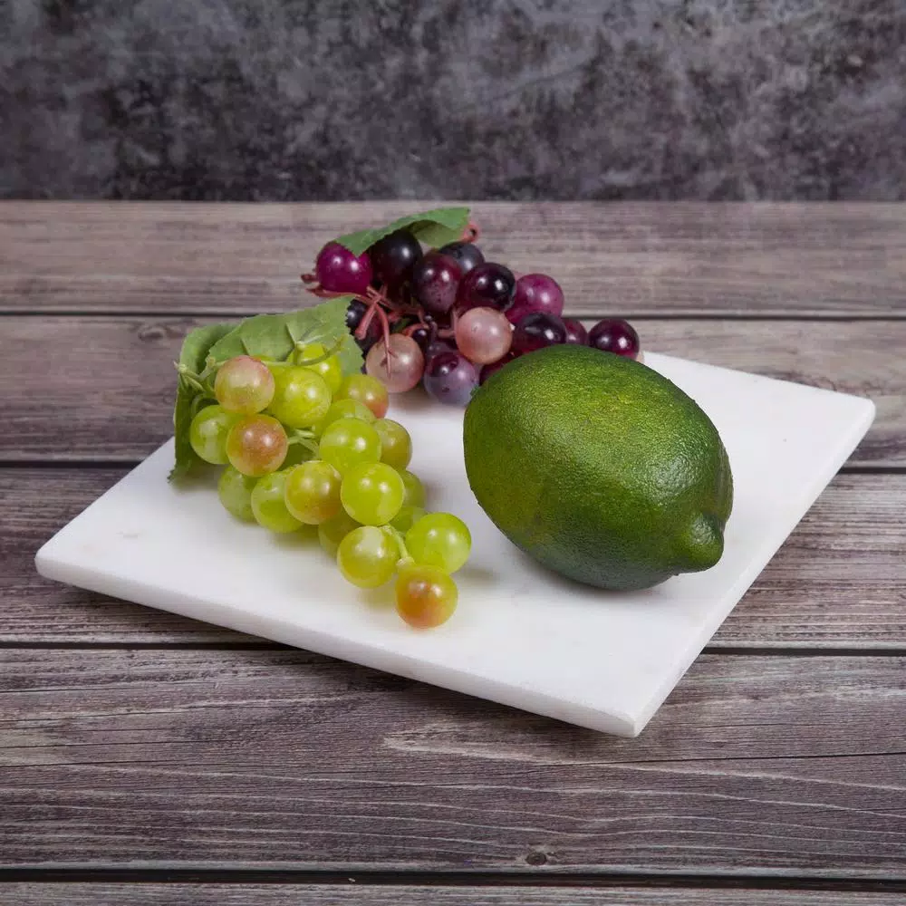 Creative Home 8 in. Natural White Marble Square Serving Board and Trivet