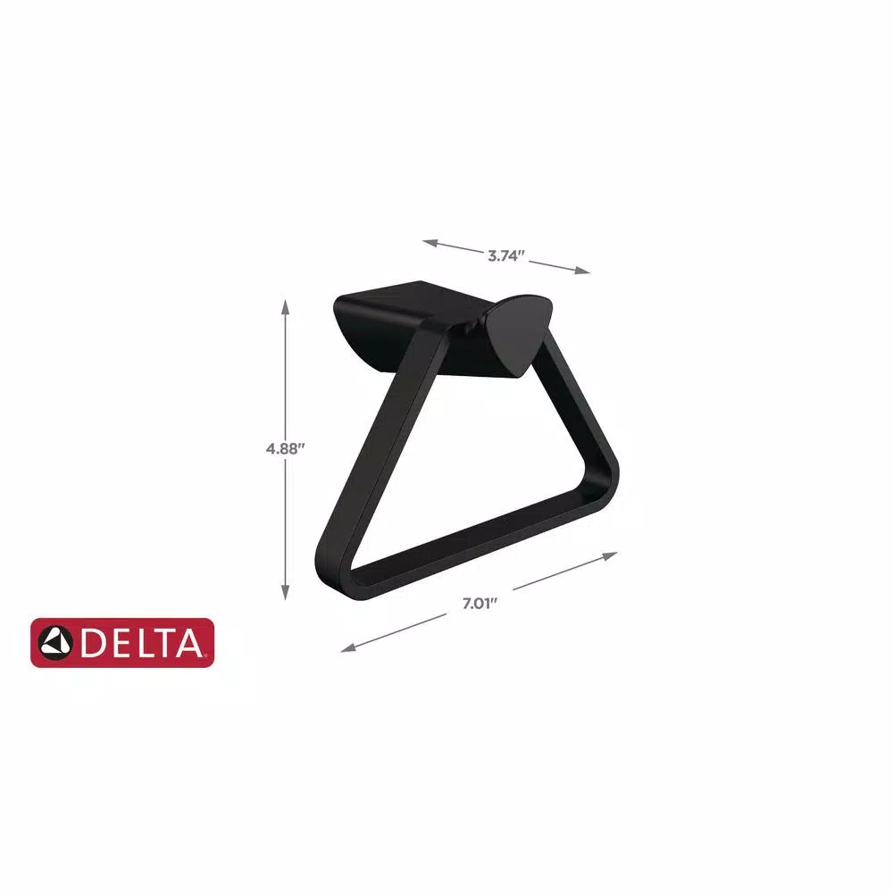 Delta Zura Matte Black Towel Ring - Geometric Hand Towel Holder