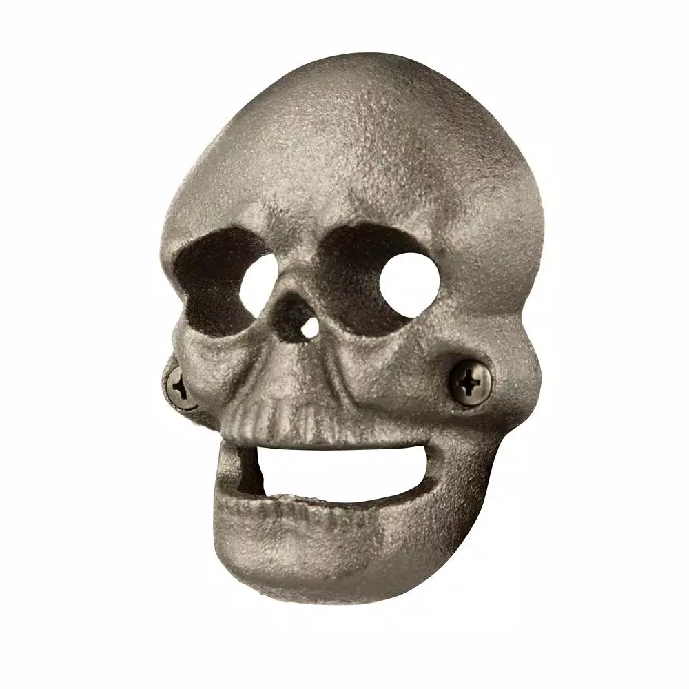 Everbilt Cast Iron Skull Bottle Opener - Black Wall Mounted Beverage Opener