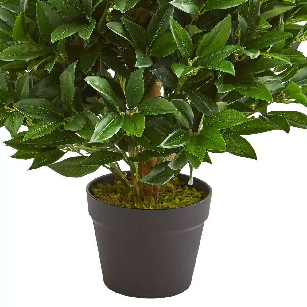 Nearly Natural 3 ft. Artificial Bay Leaf Topiary Tree, UV-Resistant Indoor/Outdoor Greenery