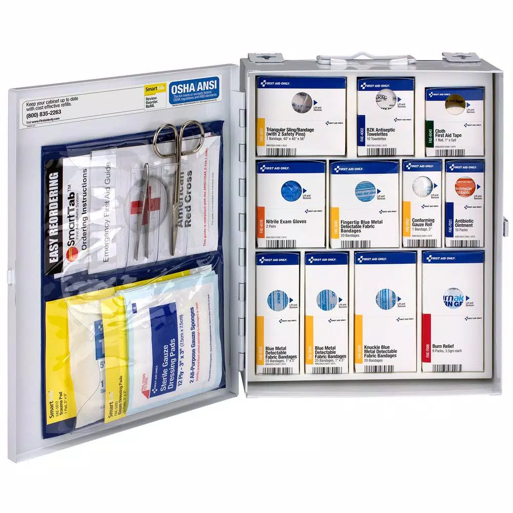 First Aid Only Red Cross 137-Piece SmartCompliance OSHA Food Service First Aid Kit - Medium Metal Cabinet