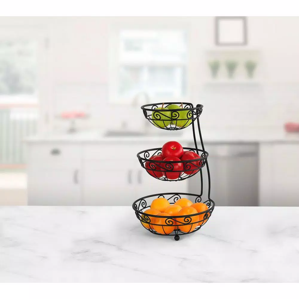 Spectrum Diversified Scroll Arched 3-Tier Steel Fruit Basket Server