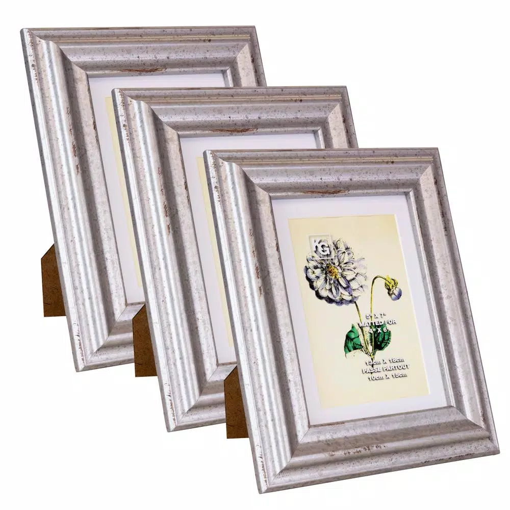 KG kieragrace KG Jean Distressed Metal Effect Wood Photo Frame Set of 3, Holds 4x6 Photos