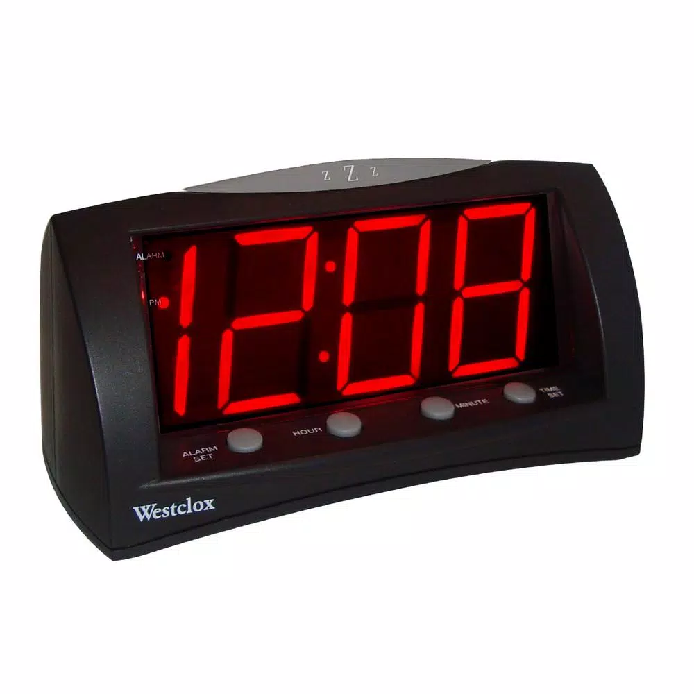 Westclox Digital LED Table Alarm Clock with Oversized Snooze Bar, Black