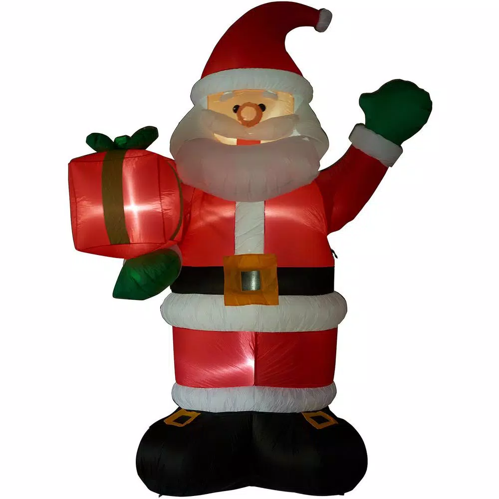 Fraser Hill Farm 10 ft. Santa Claus with Gift Bag Christmas Inflatable with White Lights