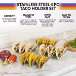 TACO TUESDAY Stainless Steel Rectangular Taco Holder Trays, 8.25 in. (Set of 4) thumbnail 2